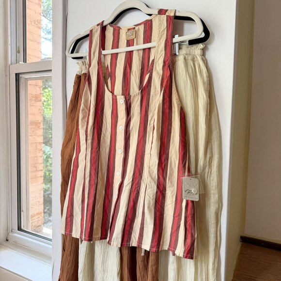 NWT Free People Coconut Set Wide Leg Pants Vest Matching 100% Cotton Two Piece - Picture 5 of 15